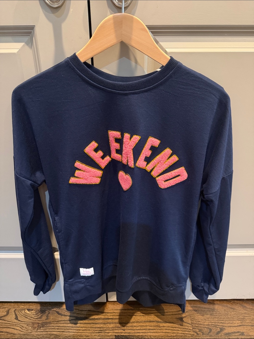 Simply Southern Navy Pullover Sweatshirt with Pink Chenille 'WEEKEND'